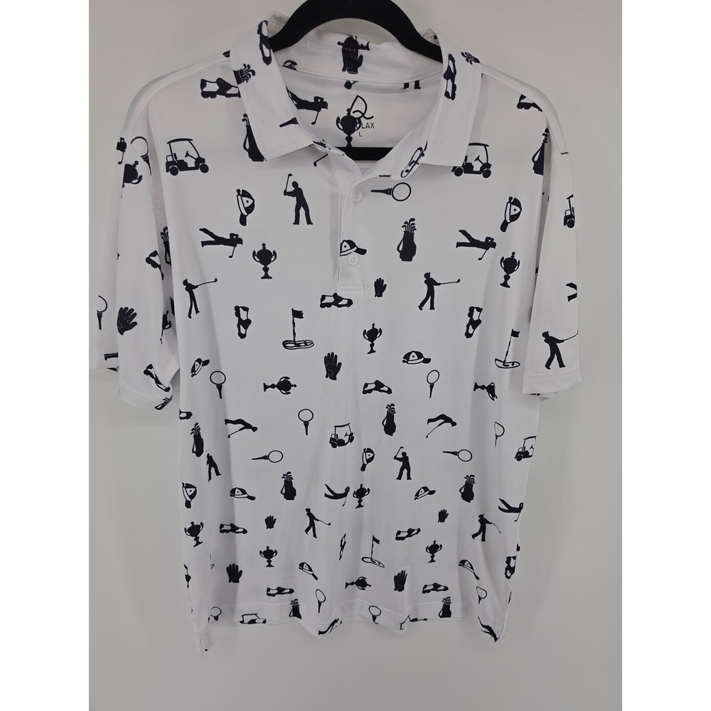 Deolax Mens Golf Polo Shirt White Black Novelty Graphic Print Performance Large